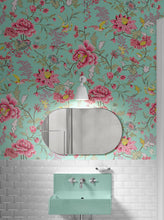 Carregar imagem no visualizador da galeria, Mint Color Flower Pattern Wall Mural. Tropical Botanical Floral Peel and Stick Wallpaper. #6387