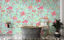 Carregar imagem no visualizador da galeria, Mint Color Flower Pattern Wall Mural. Tropical Botanical Floral Peel and Stick Wallpaper. #6387