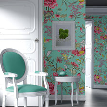 Carregar imagem no visualizador da galeria, Mint Color Flower Pattern Wall Mural. Tropical Botanical Floral Peel and Stick Wallpaper. #6387