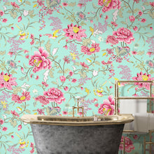 Carregar imagem no visualizador da galeria, Mint Color Flower Pattern Wall Mural. Tropical Botanical Floral Peel and Stick Wallpaper. #6387