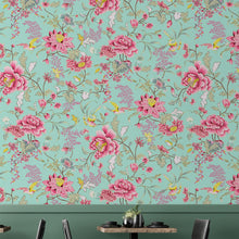 Carregar imagem no visualizador da galeria, Mint Color Flower Pattern Wall Mural. Tropical Botanical Floral Peel and Stick Wallpaper. #6387