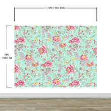 Carregar imagem no visualizador da galeria, Mint Color Flower Pattern Wall Mural. Tropical Botanical Floral Peel and Stick Wallpaper. #6387