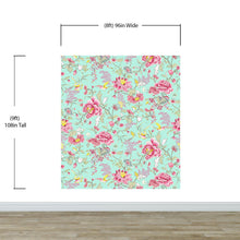 Carregar imagem no visualizador da galeria, Mint Color Flower Pattern Wall Mural. Tropical Botanical Floral Peel and Stick Wallpaper. #6387