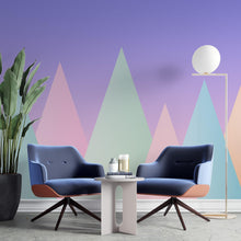 Carregar imagem no visualizador da galeria, Geometric Triangular Mountain Wall Mural. Pastel Color Peel and Stick Wallpaper. #6388