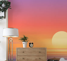 Carregar imagem no visualizador da galeria, Orange Sunset Over Beach Wall Mural. Blurred Abstract Sunset Over Coastline. #6393