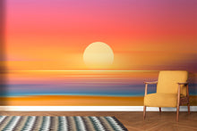 Carregar imagem no visualizador da galeria, Orange Sunset Over Beach Wall Mural. Blurred Abstract Sunset Over Coastline. #6393