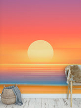 Carregar imagem no visualizador da galeria, Orange Sunset Over Beach Wall Mural. Blurred Abstract Sunset Over Coastline. #6393