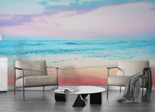 Carregar imagem no visualizador da galeria, Pastel Color Sunset over the Ocean Horizon Wall Mural. Beach Theme Peel and Stick Wallpaper. #6400