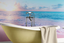 Carregar imagem no visualizador da galeria, Pastel Color Sunset over Paradise Beach Wall Mural. Pastel Pink and Blue Color Scheme Peel and Stick Wallpaper. #6404