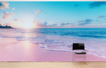 Carregar imagem no visualizador da galeria, Pastel Color Sunset over Paradise Beach Wall Mural. Pastel Pink and Blue Color Scheme Peel and Stick Wallpaper. #6404