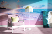 Carregar imagem no visualizador da galeria, Pastel Color Sunset over Paradise Beach Wall Mural. Pastel Pink and Blue Color Scheme Peel and Stick Wallpaper. #6404