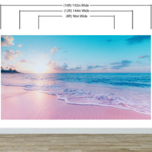 Carregar imagem no visualizador da galeria, Pastel Color Sunset over Paradise Beach Wall Mural. Pastel Pink and Blue Color Scheme Peel and Stick Wallpaper. #6404