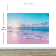 Carregar imagem no visualizador da galeria, Pastel Color Sunset over Paradise Beach Wall Mural. Pastel Pink and Blue Color Scheme Peel and Stick Wallpaper. #6404