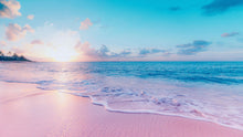 Carregar imagem no visualizador da galeria, Pastel Color Sunset over Paradise Beach Wall Mural. Pastel Pink and Blue Color Scheme Peel and Stick Wallpaper. #6404