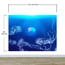 Carregar imagem no visualizador da galeria, Jellyfish Floating Underwater Wall Mural. Deep Blue Ocean Peel and Stick Wallpaper. #6405