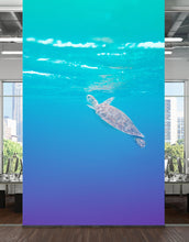 Carregar imagem no visualizador da galeria, Swimming Sea Turtle Coming Up for Air Wall Mural. Pastel Color Sea Life. Peel and Stick Wallpaper. #6406