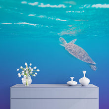 Carregar imagem no visualizador da galeria, Swimming Sea Turtle Coming Up for Air Wall Mural. Pastel Color Sea Life. Peel and Stick Wallpaper. #6406