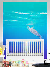 Carregar imagem no visualizador da galeria, Swimming Sea Turtle Coming Up for Air Wall Mural. Pastel Color Sea Life. Peel and Stick Wallpaper. #6406