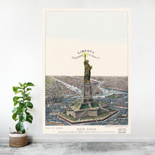 Carregar imagem no visualizador da galeria, Vintage Illustration of the Statue of Liberty Wall Mural. The Great Bartholdi Statue, Liberty Enlightening the World Peel and Stick Wallpaper. #6409