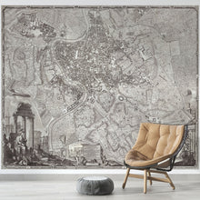 Carregar imagem no visualizador da galeria, Vintage Old Map of Rome Italy Wall Mural. The Large Plan of Rome Peel and Stick Wallpaper. #6412
