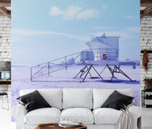 Carregar imagem no visualizador da galeria, Lifeguard Tower on Pensacola Beach Wall Mural. Pastel Color Theme Peel and Stick Wallpaper. #6415