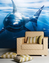 Carregar imagem no visualizador da galeria, Great White Shark Attack Aquarium Glass Wall Mural. Peel and Stick Wallpaper. #6424