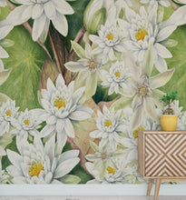 Load image into Gallery viewer, Botanical Flower Wall Mural. Color Pencil Artwork of Flower Garden Peel and Stick Wallpaper. Paradise Botanical Flowers and Leave Black Background. #6426
