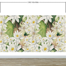 Load image into Gallery viewer, Botanical Flower Wall Mural. Color Pencil Artwork of Flower Garden Peel and Stick Wallpaper. Paradise Botanical Flowers and Leave Black Background. #6426