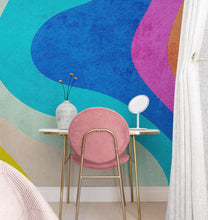 Carregar imagem no visualizador da galeria, Abstract Retro Rainbow Color Curve Pattern Wall Mural. #6433