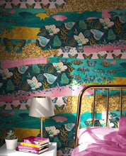 Carregar imagem no visualizador da galeria, Pink Butterflies Abstract Pattern Wall Mural. Retro Pink Color Illustration Design. #6434