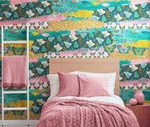 Carregar imagem no visualizador da galeria, Pink Butterflies Abstract Pattern Wall Mural. Retro Pink Color Illustration Design. #6434