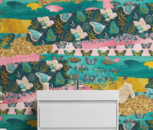 Carregar imagem no visualizador da galeria, Pink Butterflies Abstract Pattern Wall Mural. Retro Pink Color Illustration Design. #6434