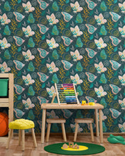 Load image into Gallery viewer, Butterfly Pattern Wall Mural. Retro Green and Gold Color Illustration Design. Bedroom, Nursery, Home Decor. #6435