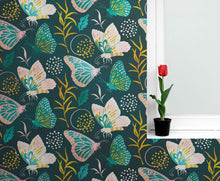 Load image into Gallery viewer, Butterfly Pattern Wall Mural. Retro Green and Gold Color Illustration Design. Bedroom, Nursery, Home Decor. #6435