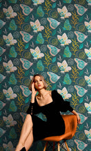 Load image into Gallery viewer, Butterfly Pattern Wall Mural. Retro Green and Gold Color Illustration Design. Bedroom, Nursery, Home Decor. #6435