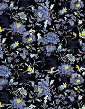 Load image into Gallery viewer, Blue and Black Color Flower Pattern Wall Mural. Tropical Botanical Floral Peel and Stick Wallpaper. #6437