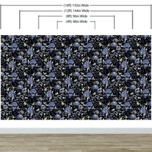 Load image into Gallery viewer, Blue and Black Color Flower Pattern Wall Mural. Tropical Botanical Floral Peel and Stick Wallpaper. #6437
