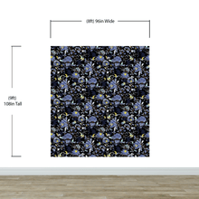 Load image into Gallery viewer, Blue and Black Color Flower Pattern Wall Mural. Tropical Botanical Floral Peel and Stick Wallpaper. #6437