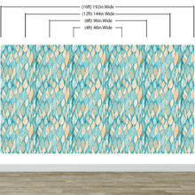 Carregar imagem no visualizador da galeria, Teal Color Autumn Leaves Pattern Wall Mural. Retro Illustration Foliage Pattern. #6438