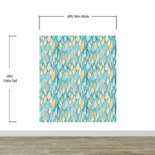Carregar imagem no visualizador da galeria, Teal Color Autumn Leaves Pattern Wall Mural. Retro Illustration Foliage Pattern. #6438