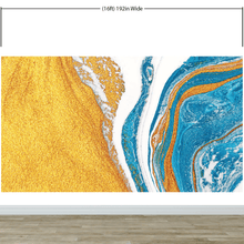 Carregar imagem no visualizador da galeria, Abstract Bright Color Ink Splotch Pattern Wall Mural. Gold, White and Blue. #6439