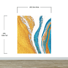 Carregar imagem no visualizador da galeria, Abstract Bright Color Ink Splotch Pattern Wall Mural. Gold, White and Blue. #6439