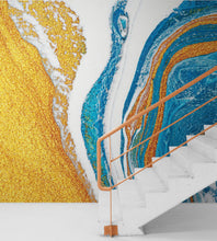 Carregar imagem no visualizador da galeria, Abstract Bright Color Ink Splotch Pattern Wall Mural. Gold, White and Blue. #6439