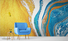 Carregar imagem no visualizador da galeria, Abstract Bright Color Ink Splotch Pattern Wall Mural. Gold, White and Blue. #6439