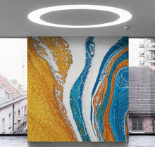 Carregar imagem no visualizador da galeria, Abstract Bright Color Ink Splotch Pattern Wall Mural. Gold, White and Blue. #6439