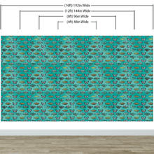 Load image into Gallery viewer, Butterfly Pattern on Green Background Wall Mural. Retro Green, Pink and Gold Color Illustration Design. Bedroom, Nursery, Home Decor. Peel and Stick Wallpaper. #6440