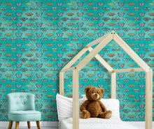 Load image into Gallery viewer, Butterfly Pattern on Green Background Wall Mural. Retro Green, Pink and Gold Color Illustration Design. Bedroom, Nursery, Home Decor. Peel and Stick Wallpaper. #6440