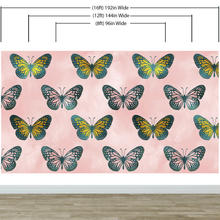 Carregar imagem no visualizador da galeria, Large Butterfly Pattern on Pink Background Wall Mural. Bedroom, Nursery, Home Decor. Peel and Stick Wallpaper. #6441