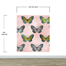 Carregar imagem no visualizador da galeria, Large Butterfly Pattern on Pink Background Wall Mural. Bedroom, Nursery, Home Decor. Peel and Stick Wallpaper. #6441