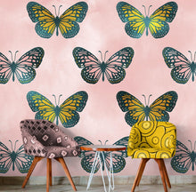 Carregar imagem no visualizador da galeria, Large Butterfly Pattern on Pink Background Wall Mural. Bedroom, Nursery, Home Decor. Peel and Stick Wallpaper. #6441